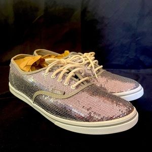 VANS, Authentic Lo Pro, Silver Sequin, Size 8.5 Women, Gently Used